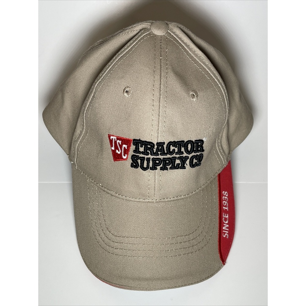 Tractor Supply Co TSC Hat Mens Tan Khaki Adjustable Baseball Cap Since 1938 Logo